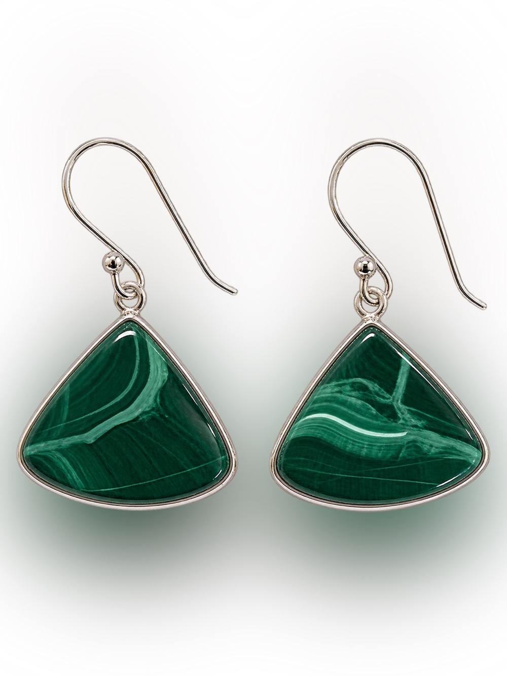 Malachite Triangle Drop Earrings Silver Boho Dangle